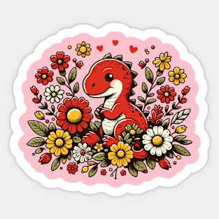 Cute dinosaur with flowers Sticker